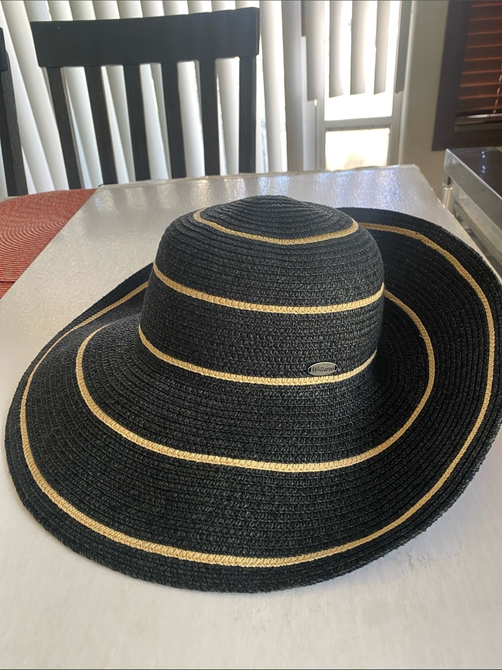 Wallaroo Savannah Wide Brim Sun Hat Black Camel Stripe Packable